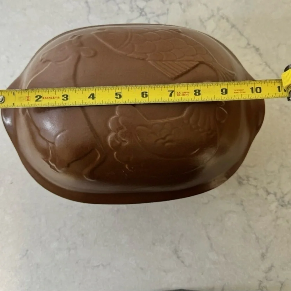 Vintage Glazed Terra Cotta Clay Baking Oven w/ Lid Chicken Fish Beef 12